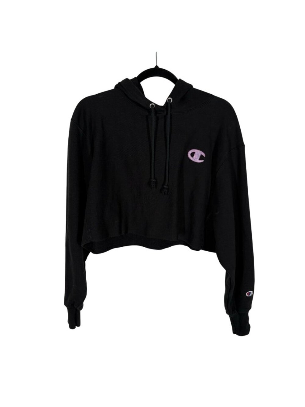 Champion Women Size M Black Y2K 90s Logo Reverse Weave Cropped Hoodie - Picture 2 of 10